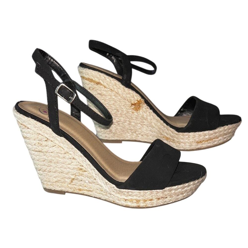 Delicious Open Toe Ankle Strap Espadrille Wedge Sandals 7.5